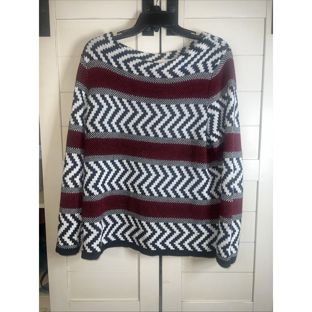 Alessa W Womens Black White Red Geometric Print Shoulder Sweater Top Size 10